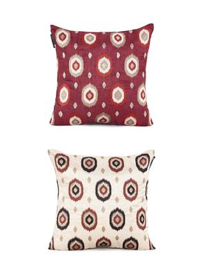 romee polyester embroidered cushion cover 16" x 16" set of 2 - red & beige - 15611766 - Standard Image - 2
