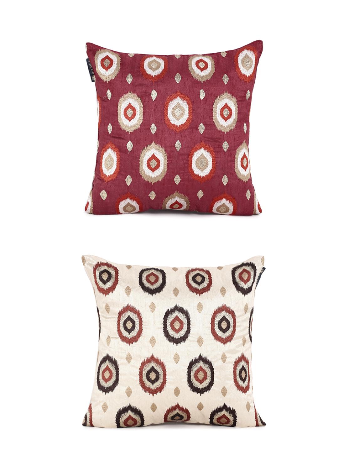 romee polyester embroidered cushion cover 16" x 16" set of 2 - red & beige - 15611766 - Zoom Image - 2