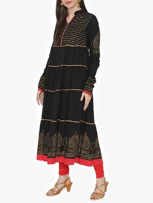 Tiered block print kurta - 15611864 - Standard Image - 2