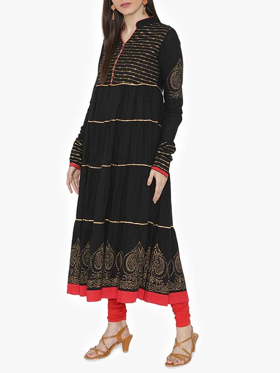 Tiered block print kurta - 15611864 - Zoom Image - 2