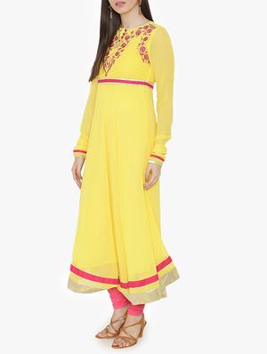 Embroidered yoke a-line kurta - 15611866 - Standard Image - 2