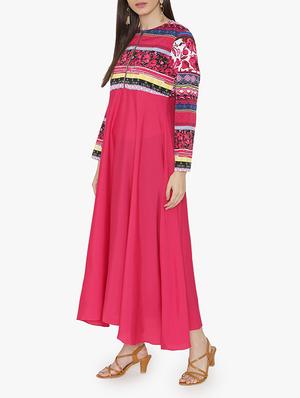 Zipper detail printed yoke kurta - 15611872 - Standard Image - 2