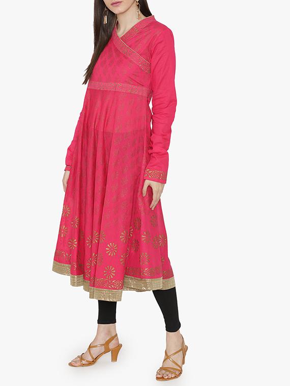Angrakha block print kurta - 15611874 - Zoom Image - 2