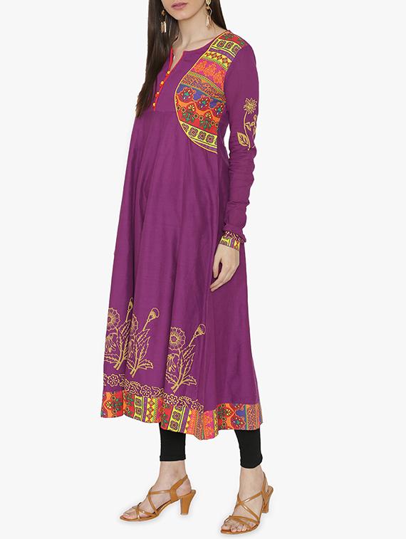 Anarkali block print kurta - 15611875 - Zoom Image - 2