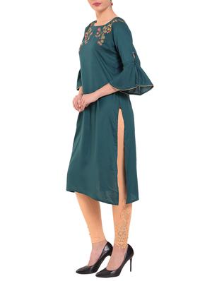 Teal embroidered bell sleeves kurta - 15612050 - Standard Image - 2