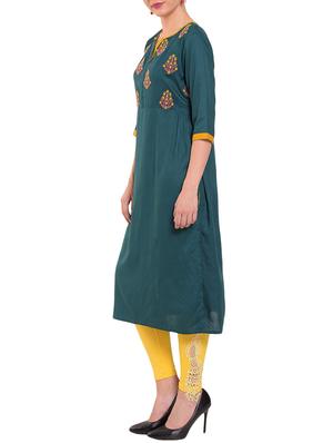 Teal embroidered straight kurta - 15612051 - Standard Image - 2
