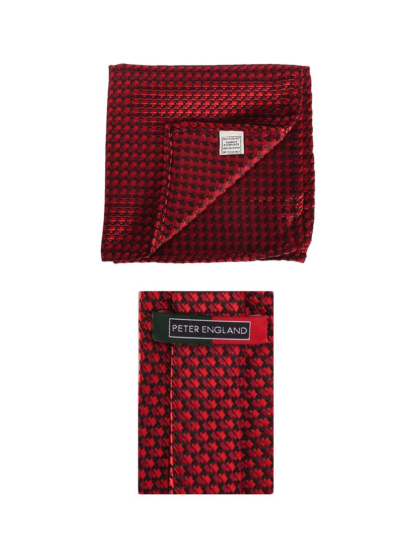 red microfiber tie with pocket square - 15612101 - Zoom Image - 2