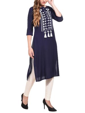Embroidered straight kurta with tassels - 15612127 - Standard Image - 2