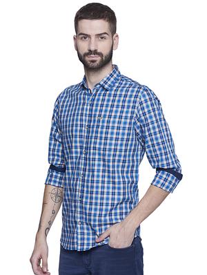 blue cotton casual shirt - 15612309 - Standard Image - 2