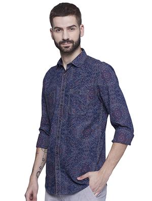 blue cotton casual shirt - 15612317 - Standard Image - 2