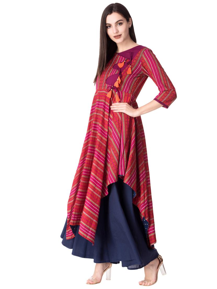 Layered printed dress with tassels - 15612653 - Zoom Image - 2
