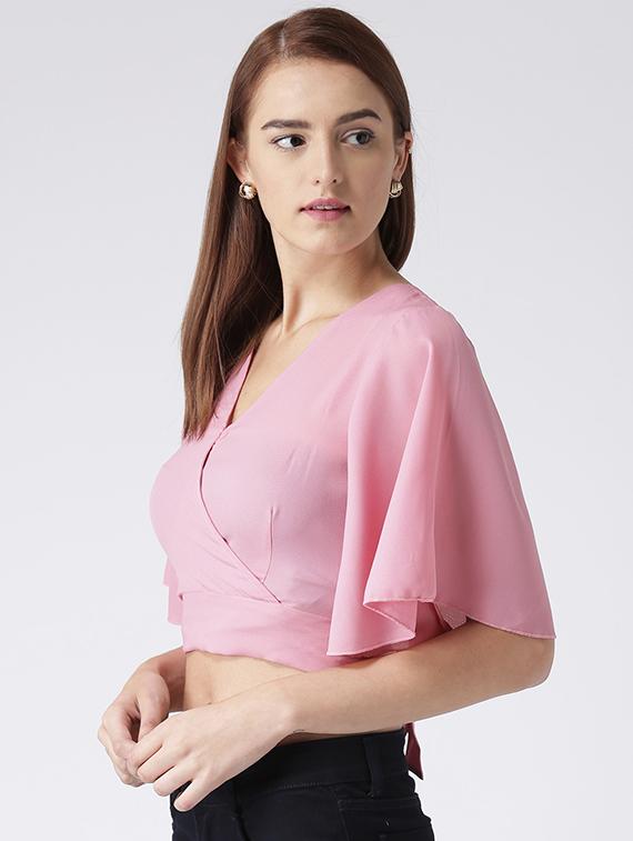 Bell sleeve Tie Up Back Surplice top - 15612672 - Zoom Image - 2