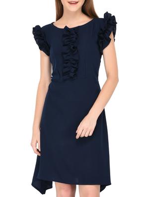 navy blue frill detail asymmetric dress - 15612875 - Standard Image - 2