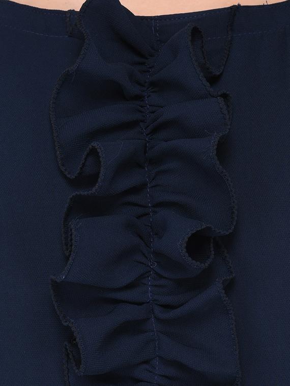 navy blue frill detail asymmetric dress - 15612875 - Zoom Image - 5