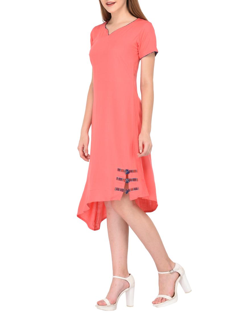 button detail solid asymmetric dress - 15612877 - Zoom Image - 2