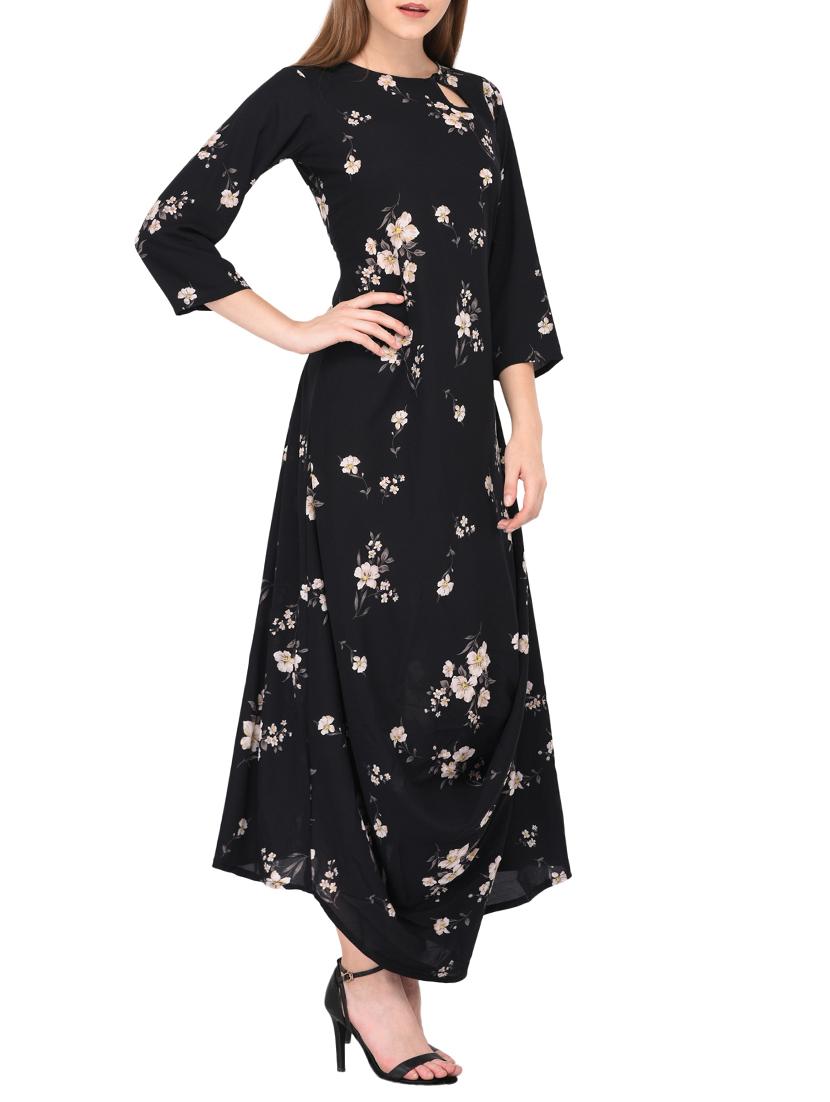 keyhole neck cowl drape asymmetric dress - 15612880 - Zoom Image - 2