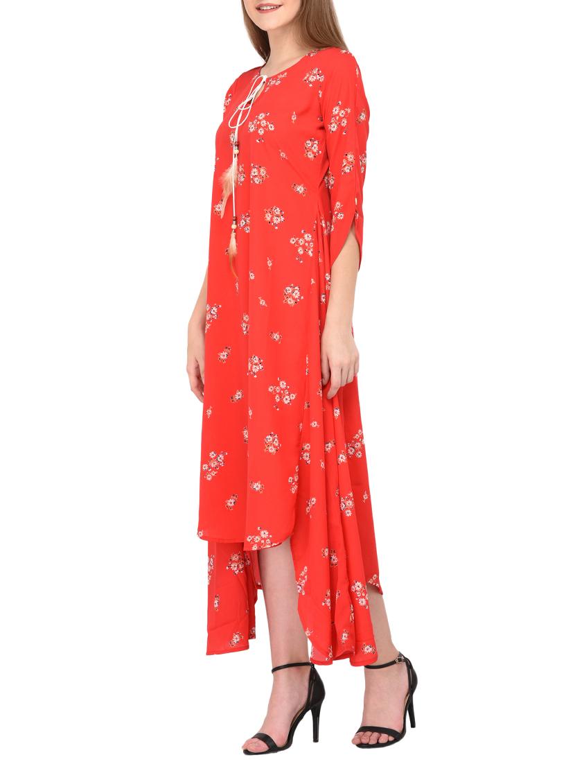 tie up neck floral asymmetric dress - 15612882 - Zoom Image - 2