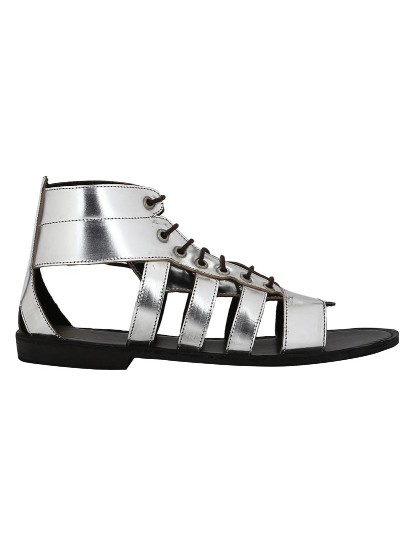 silver Leather lace-up sandals - 15613035 - Zoom Image - 2