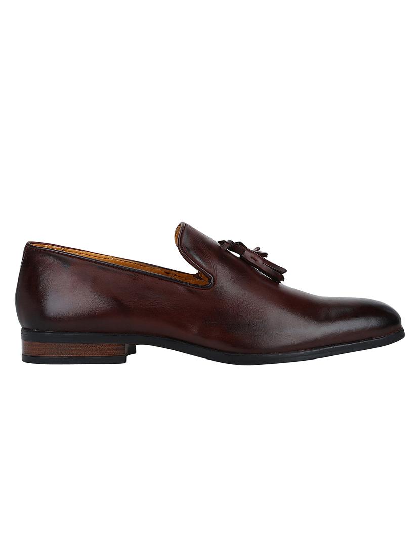 maroon Leather tassel slip ons - 15613160 - Zoom Image - 2