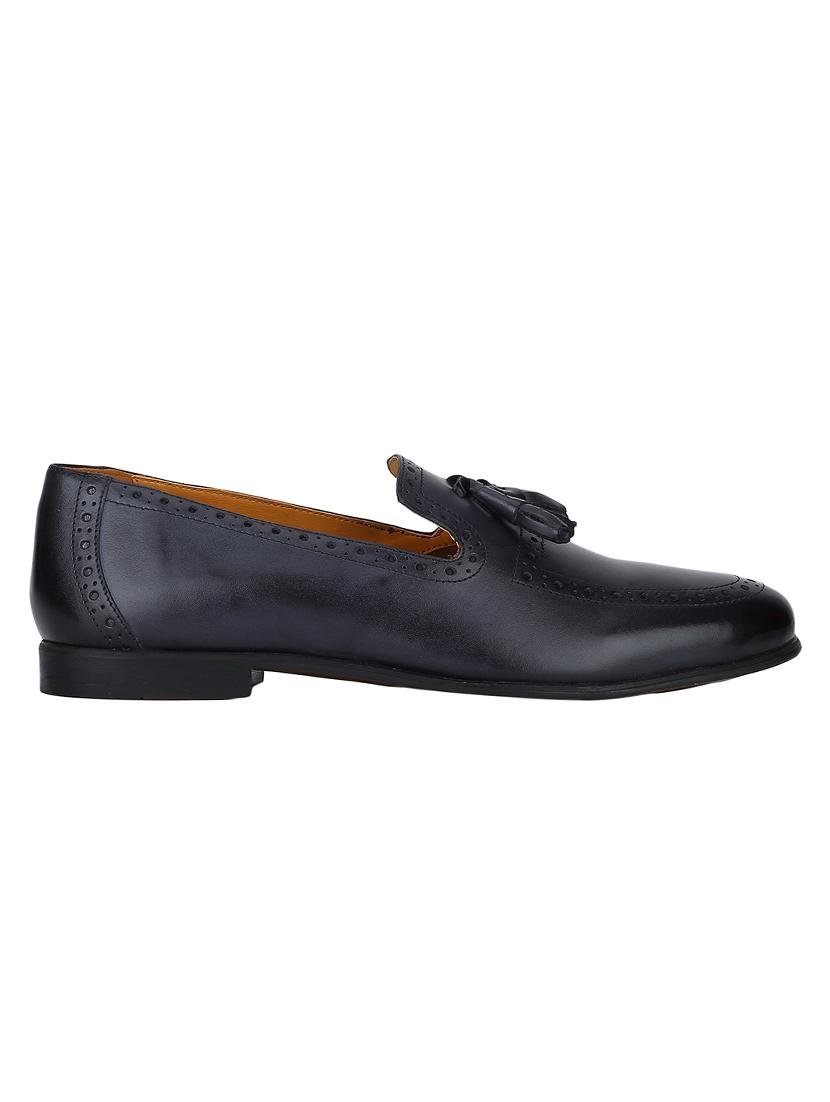 navy Leather tassel slip ons - 15613213 - Zoom Image - 2