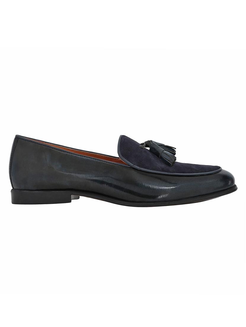 navy Leather tassel slip ons - 15613220 - Zoom Image - 2