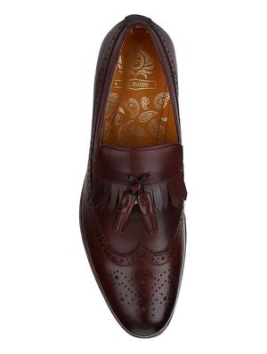 maroon Leather tassel slip ons - 15613222 - Standard Image - 5