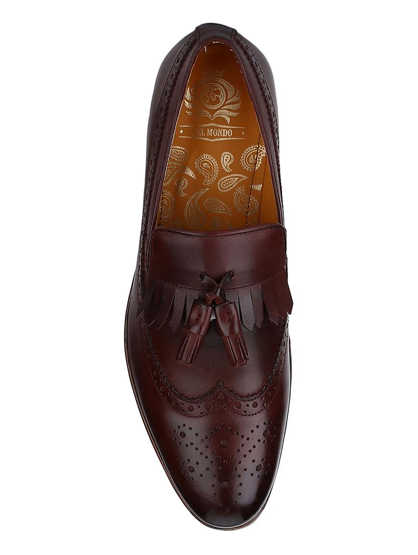 maroon Leather tassel slip ons - 15613222 - Zoom Image - 5