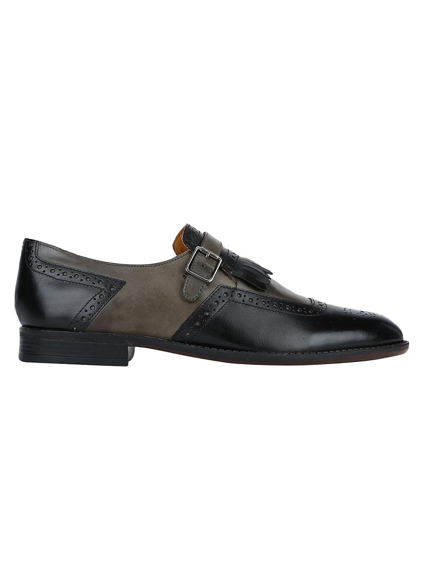 black Leather slip on monk straps - 15613225 - Zoom Image - 2