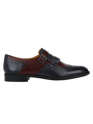 navy Leather slip on monk straps - 15613227 - Standard Image - 2
