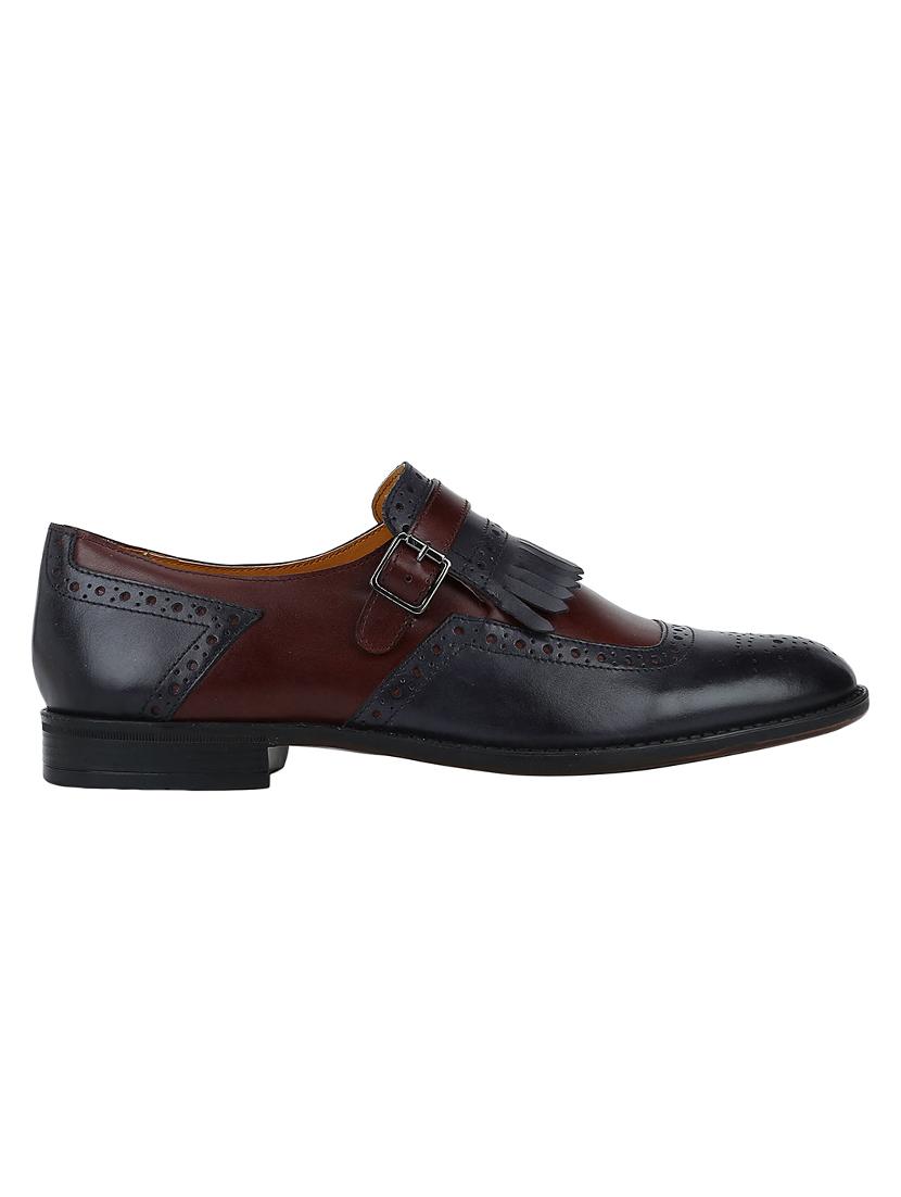 navy Leather slip on monk straps - 15613227 - Zoom Image - 2