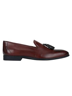 maroon leather tassel slip ons - 15613255 - Standard Image - 2