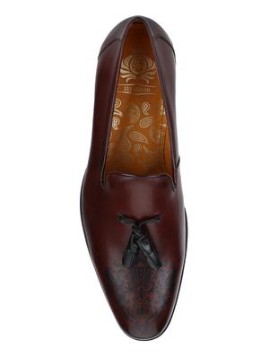 maroon leather tassel slip ons - 15613255 - Standard Image - 5