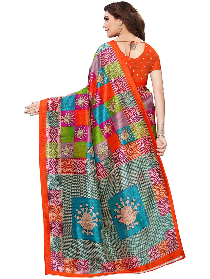 checkered printed mysore silk saree with blouse - 15613314 - Zoom Image - 2