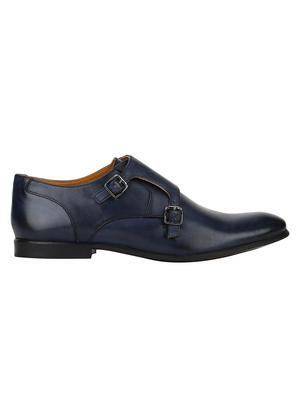 navy Leather slip on monk straps - 15613332 - Standard Image - 2