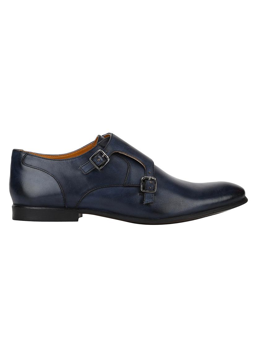 navy Leather slip on monk straps - 15613332 - Zoom Image - 2