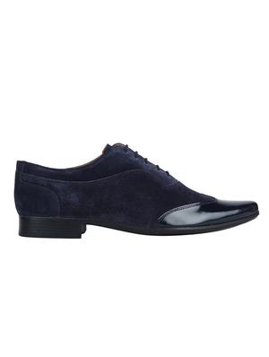 navy Suede lace-up brouges - 15613385 - Standard Image - 2