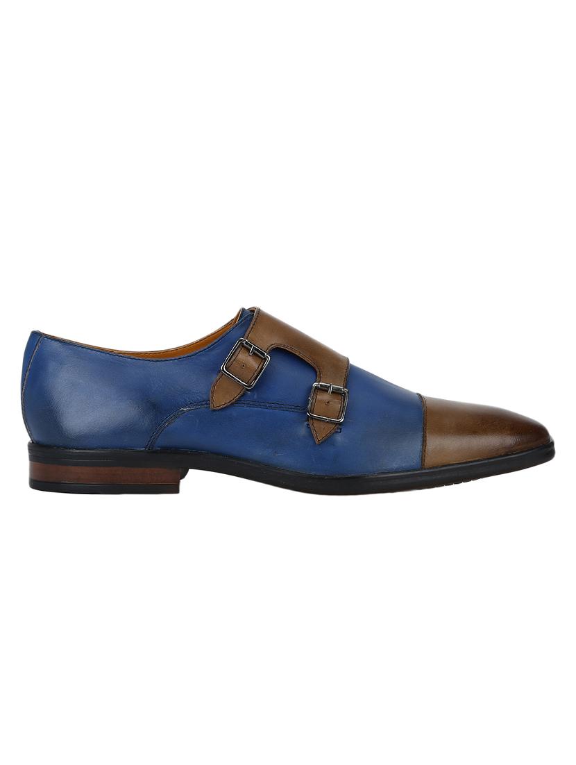 navy Leather slip on monk straps - 15613427 - Zoom Image - 2