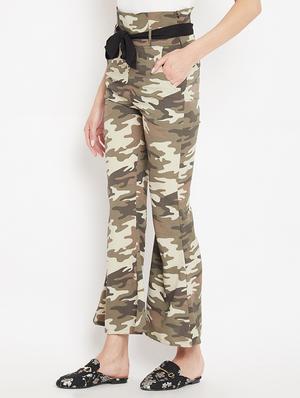 flared hem camouflage print trouser - 15613515 - Standard Image - 2