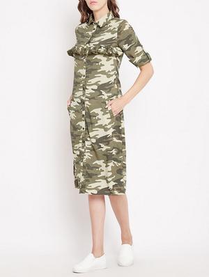 camouflage print frill detail shirt dress - 15613532 - Standard Image - 2