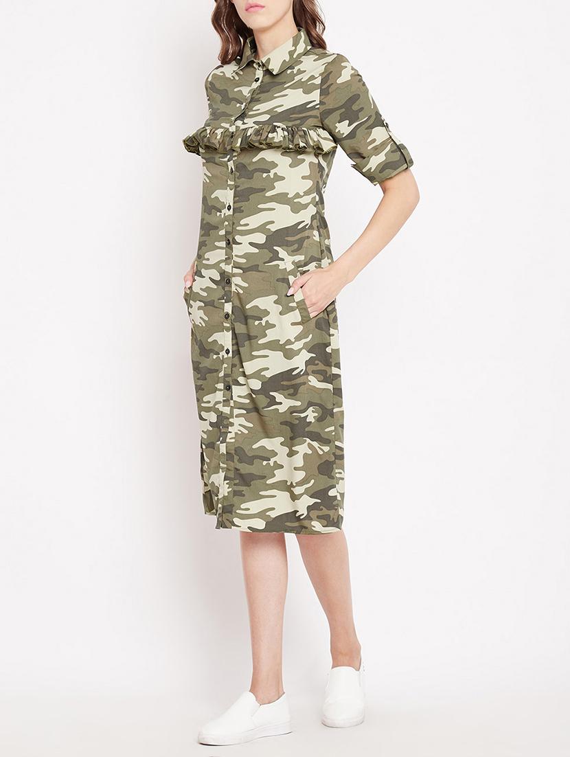 camouflage print frill detail shirt dress - 15613532 - Zoom Image - 2