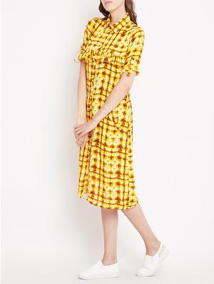 abstract print frill detail shirt dress - 15613534 - Standard Image - 2