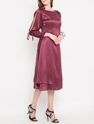 side tie up slit sleeve a-line dress - 15613537 - Standard Image - 2