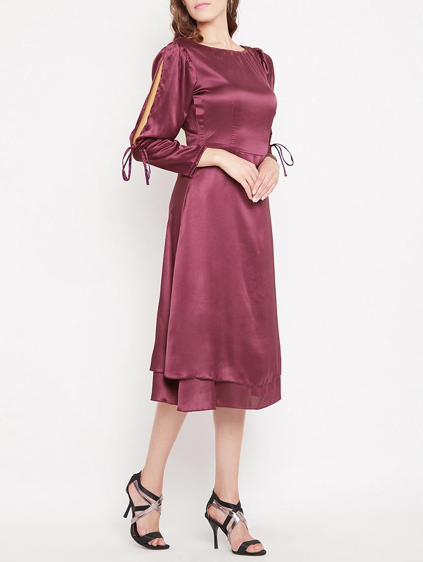 side tie up slit sleeve a-line dress - 15613537 - Zoom Image - 2