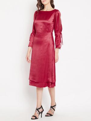 side tie up slit sleeve a-line dress - 15613538 - Standard Image - 2