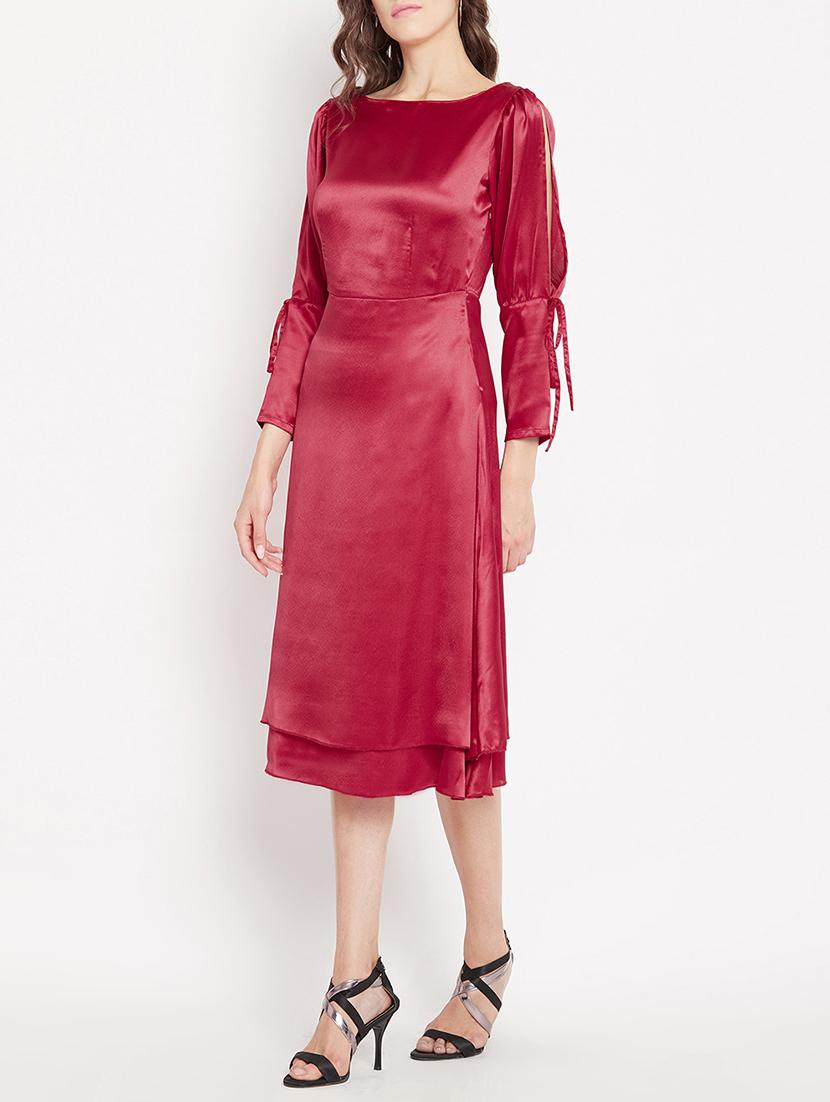 side tie up slit sleeve a-line dress - 15613538 - Zoom Image - 2