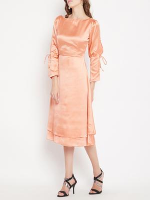 side tie up slit sleeve a-line dress - 15613539 - Standard Image - 2