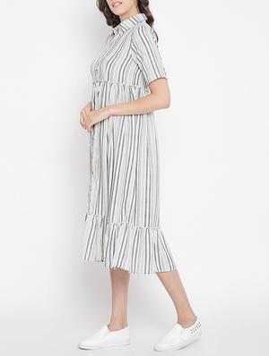 frill detail button up a-line dress - 15613540 - Standard Image - 2