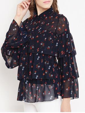 button up ditsy floral layered top - 15613547 - Standard Image - 2