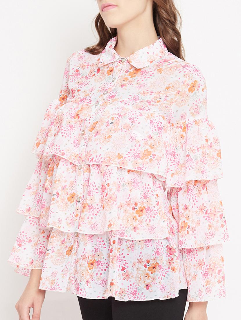 button up ditsy floral layered top - 15613548 - Zoom Image - 2