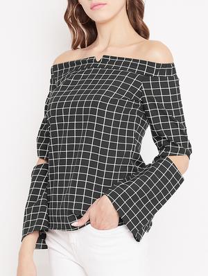 sleeve cutout detail grid pattern top - 15613555 - Standard Image - 2
